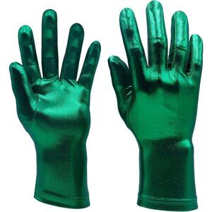 Women's Green Shiny Metallic Wrist Gloves Cosplay Halloween Costume Accessories